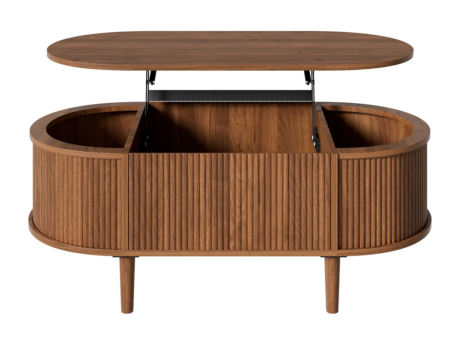 Ovale uitschuifbare salontafel met golvend patroon - met opbergruimte - poten van massief hout - houtlook - MDF - bruin