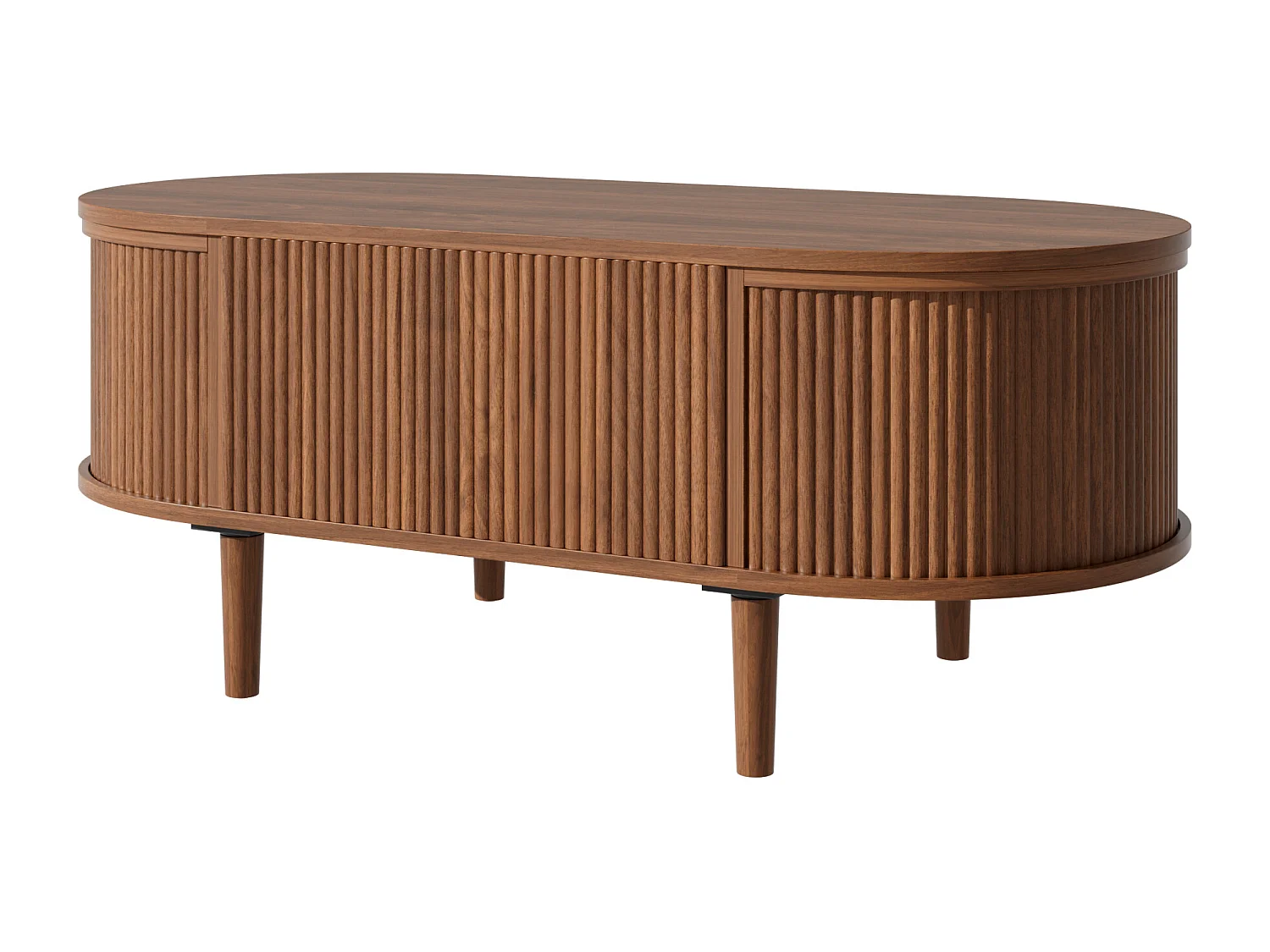 Ovale uitschuifbare salontafel met golvend patroon - met opbergruimte - poten van massief hout - houtlook - MDF - bruin