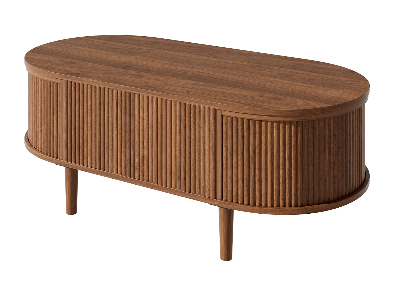 Ovale uitschuifbare salontafel met golvend patroon - met opbergruimte - poten van massief hout - houtlook - MDF - bruin