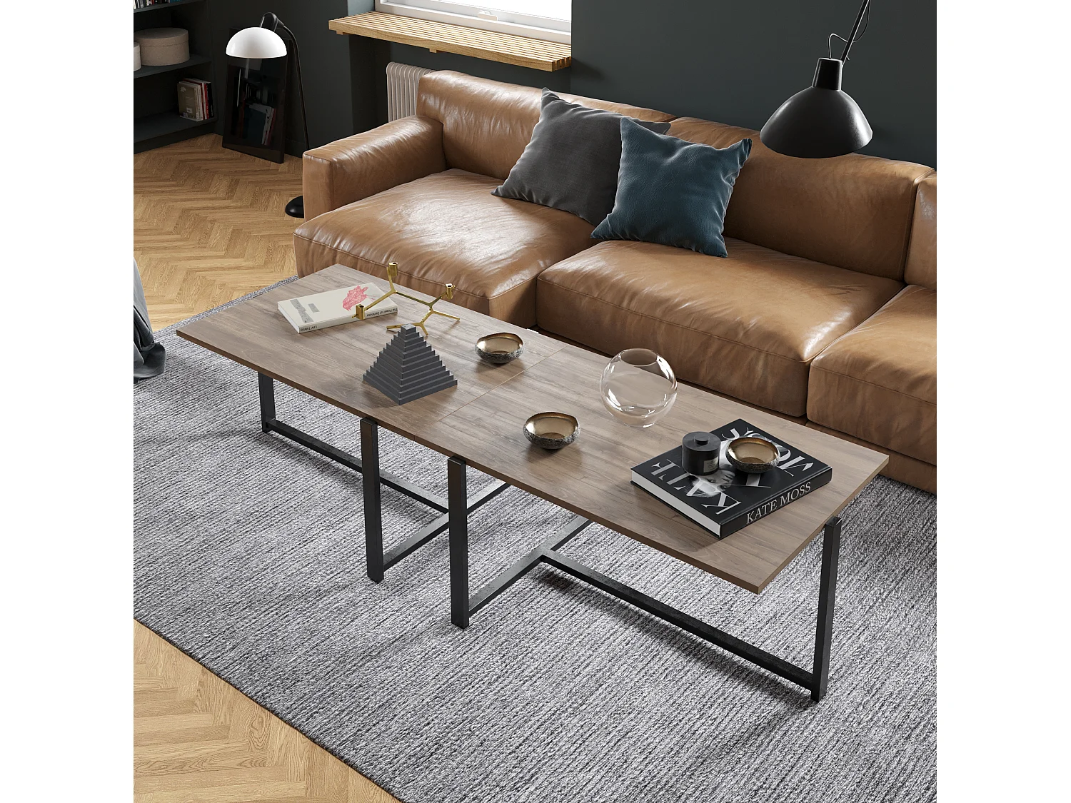 Decorotika Merideths Marble Effect Metal Coffee Table for Living Room and Office
