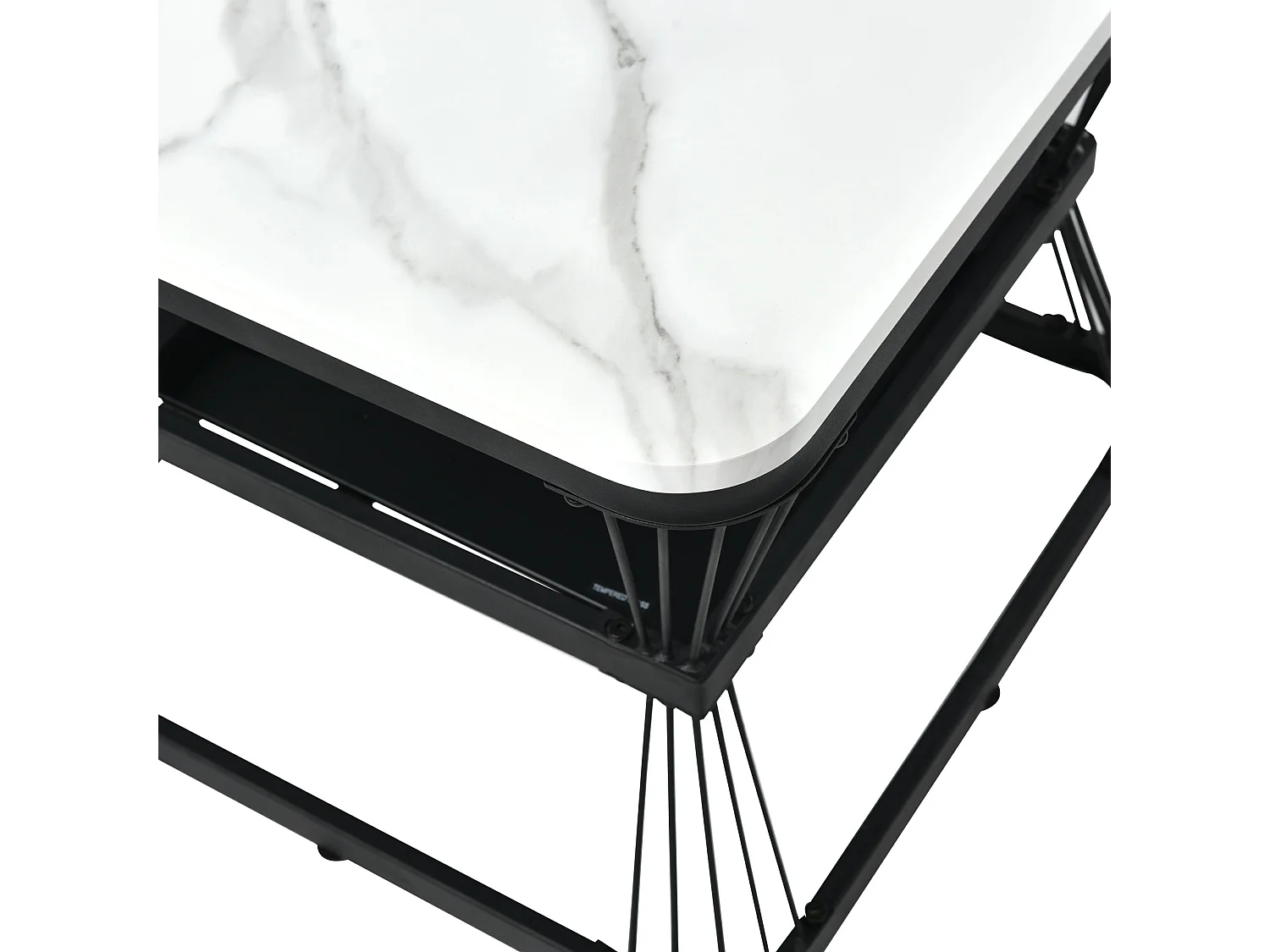 Set of 2 Nesting Tables - MDF Top with Marble Pattern - Steel Frame - Black
