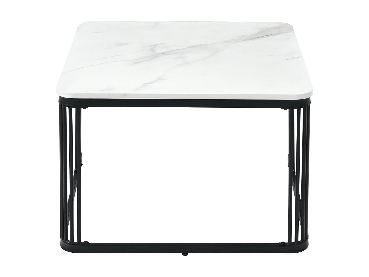 Set of 2 Nesting Tables - MDF Top with Marble Pattern - Steel Frame - Black