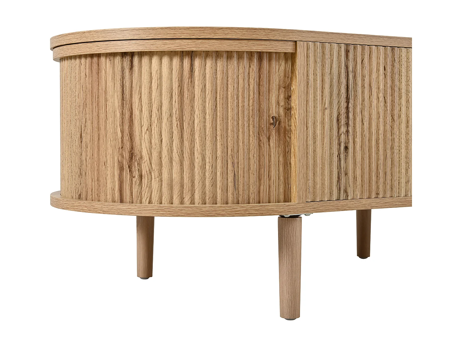 Ovale uitschuifbare salontafel met golvend patroon - met opbergruimte - poten van massief hout - houtlook - MDF - naturel