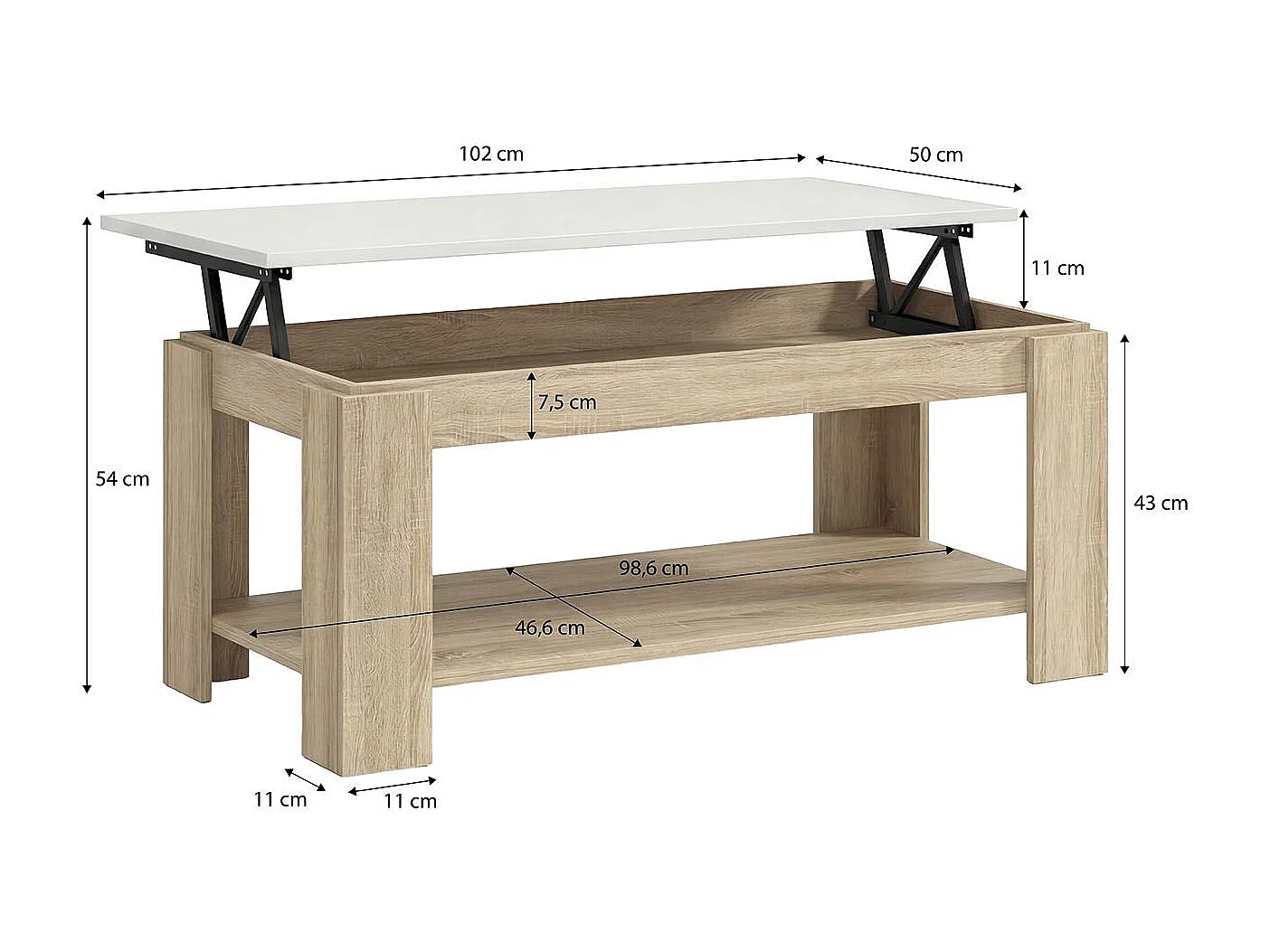 Mesa de centro elevatória Lya Roble Canadian - Blanco Artik (Blanco Mate)