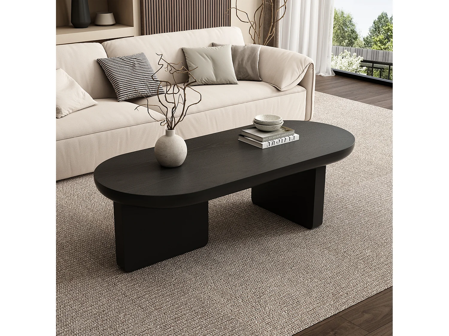 Modern coffee table 119.7x49.8x35.5 cm - oval shape - MDF - black