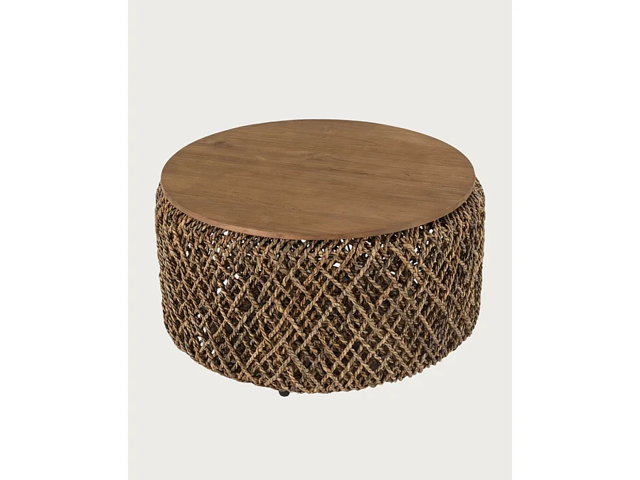 Yuda- Lot de 2 tables basses en teck massif et fibre de bananier tressée