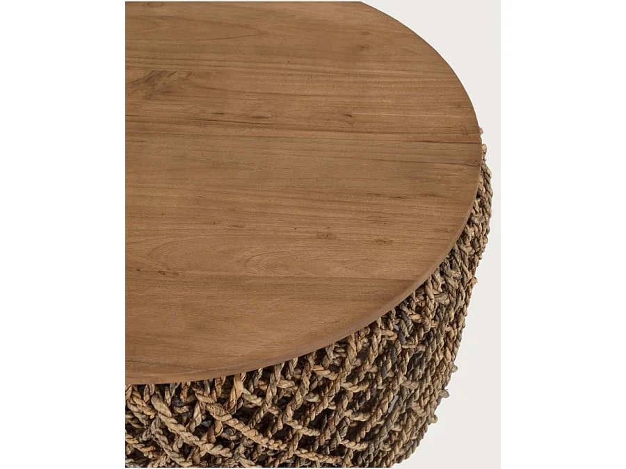 Yuda- Lot de 2 tables basses en teck massif et fibre de bananier tressée
