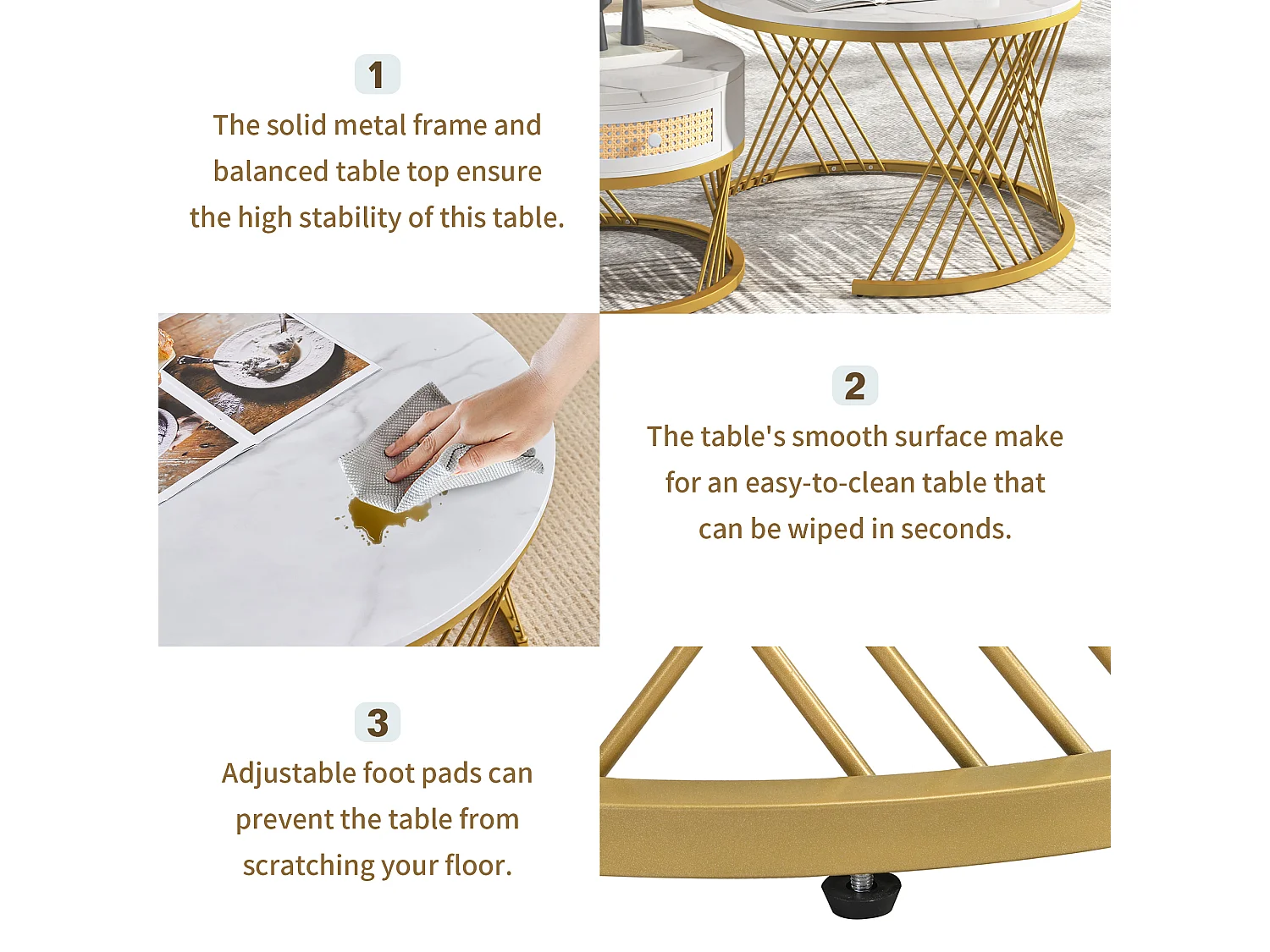 Set of 2 nesting coffee tables - marble effect top - white