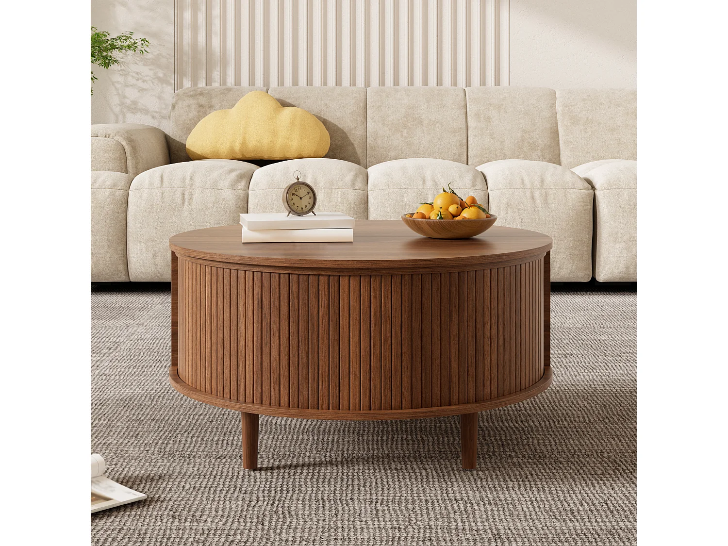 Verstelbare salontafel - met opbergruimte - schuifdeuren - poten van massief hout - MDF - bruin