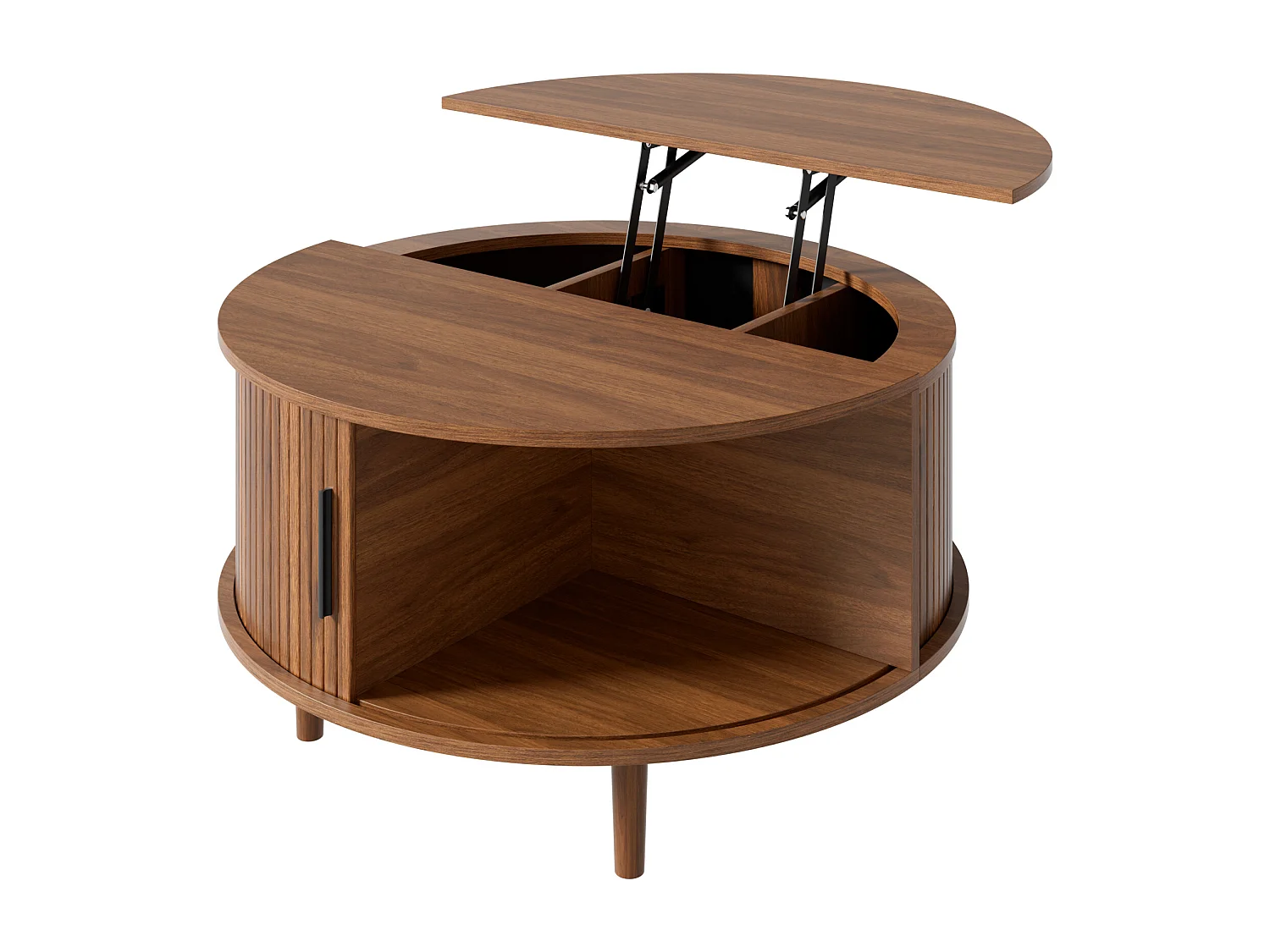 Verstelbare salontafel - met opbergruimte - schuifdeuren - poten van massief hout - MDF - bruin