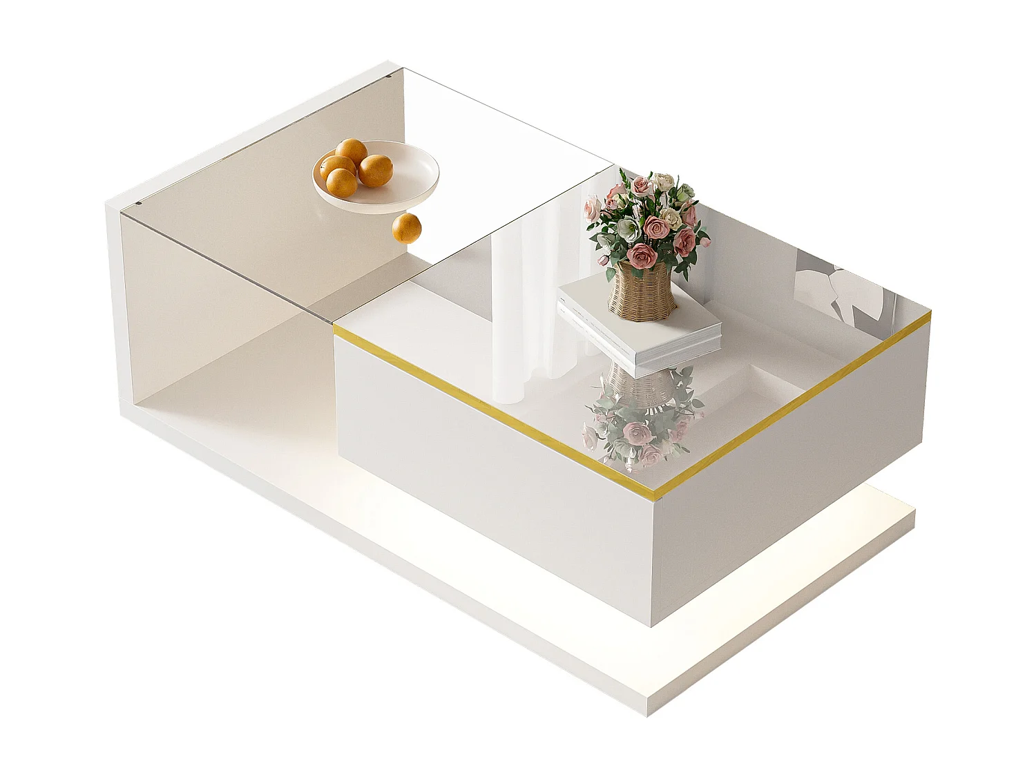 Modern glass coffee table with LED lighting - Particleboard - White