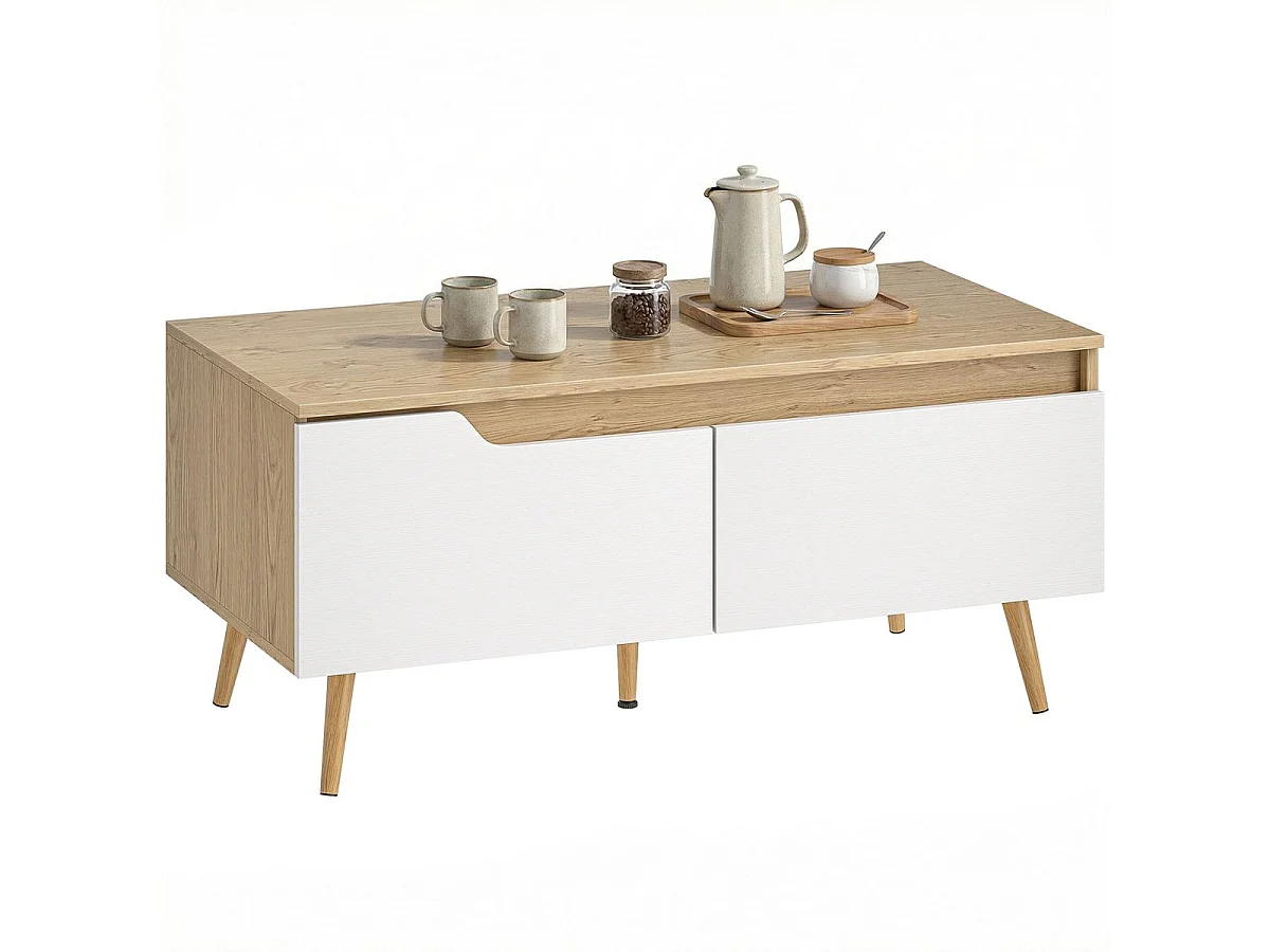 Mesa de centro Mistral Homcom 2 cajones natural/blanco 46x100x50 cm