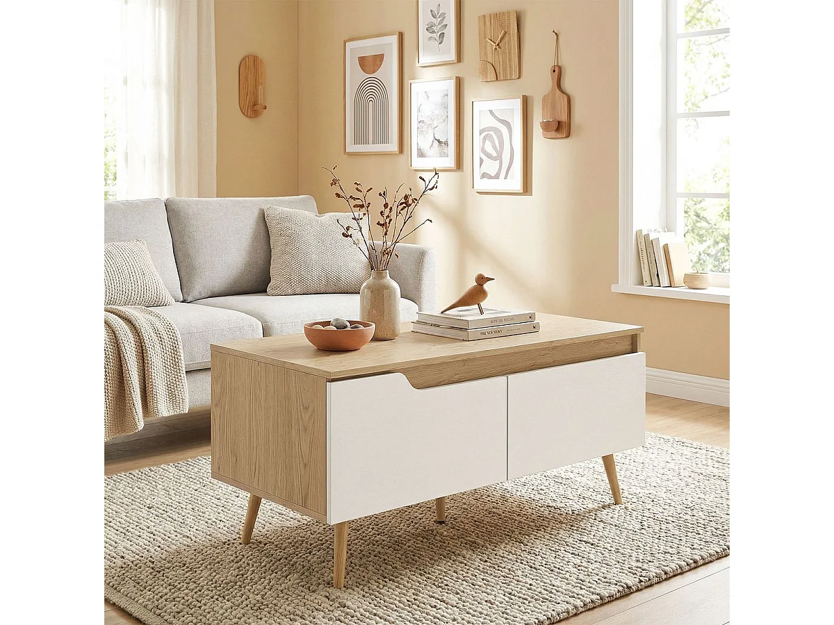 Mesa de centro Mistral Homcom 2 cajones natural/blanco 46x100x50 cm