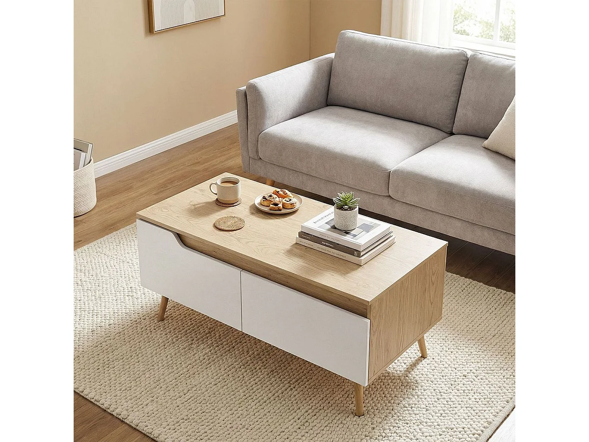 Mesa de centro Mistral Homcom 2 cajones natural/blanco 46x100x50 cm
