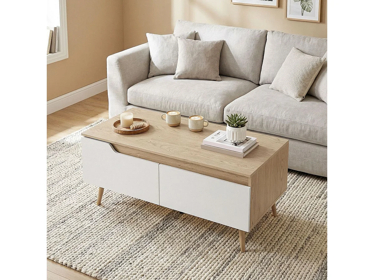 Mesa de centro Mistral Homcom 2 cajones natural/blanco 46x100x50 cm