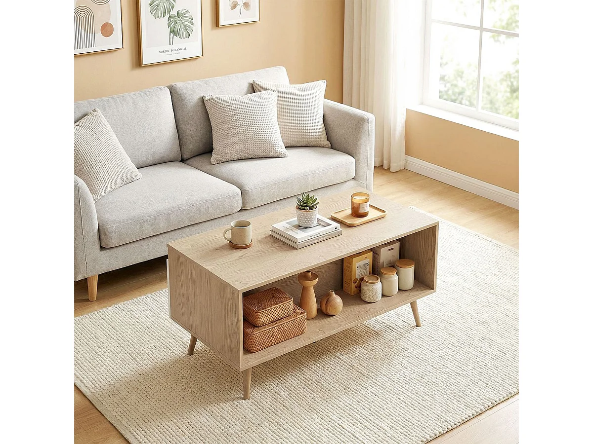 Mesa de centro Mistral Homcom 2 cajones natural/blanco 46x100x50 cm