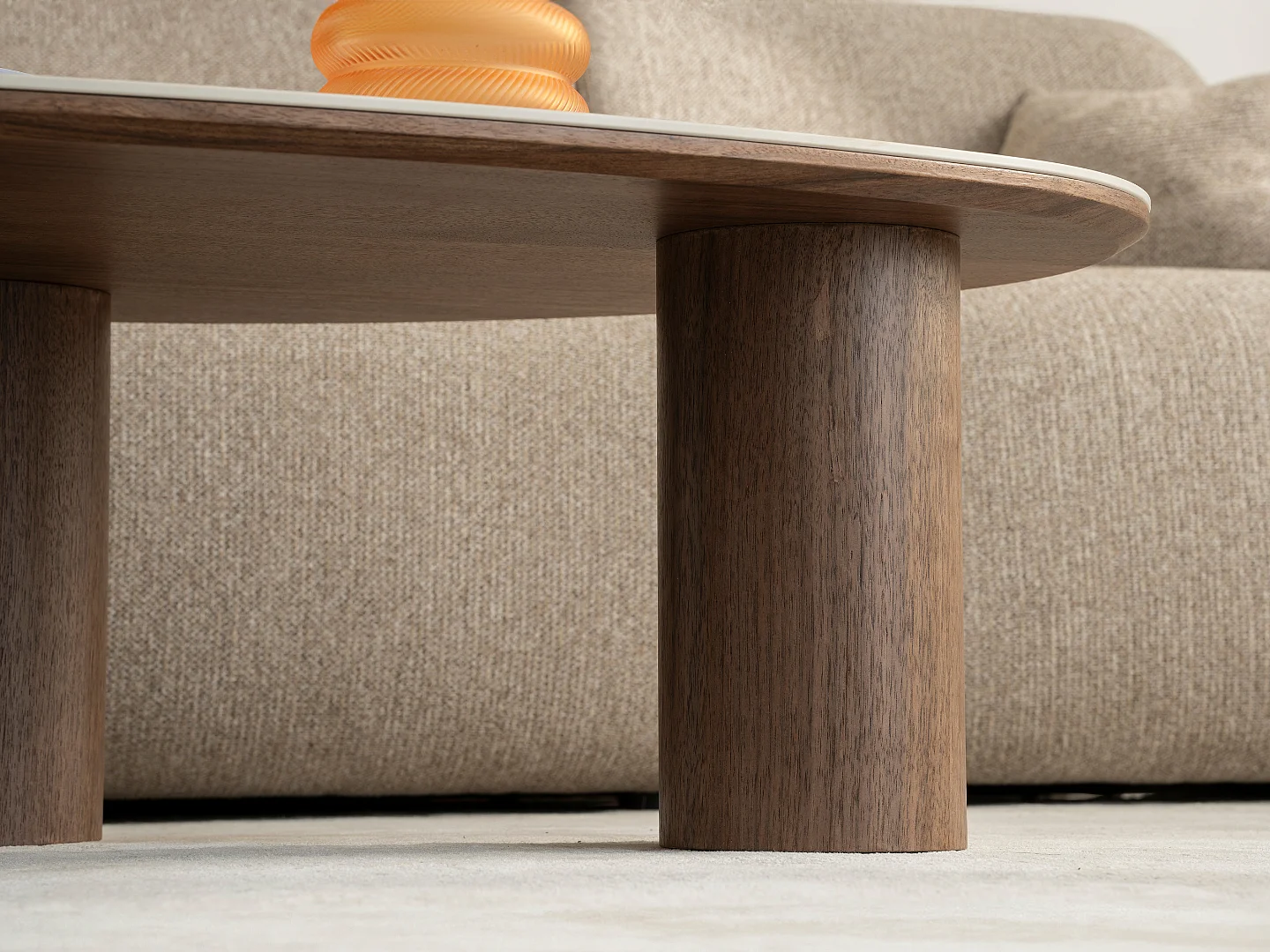 Table basse Dona - Bois naturel avec plateau en céramique finition noyer 110 cm - Homeluxury