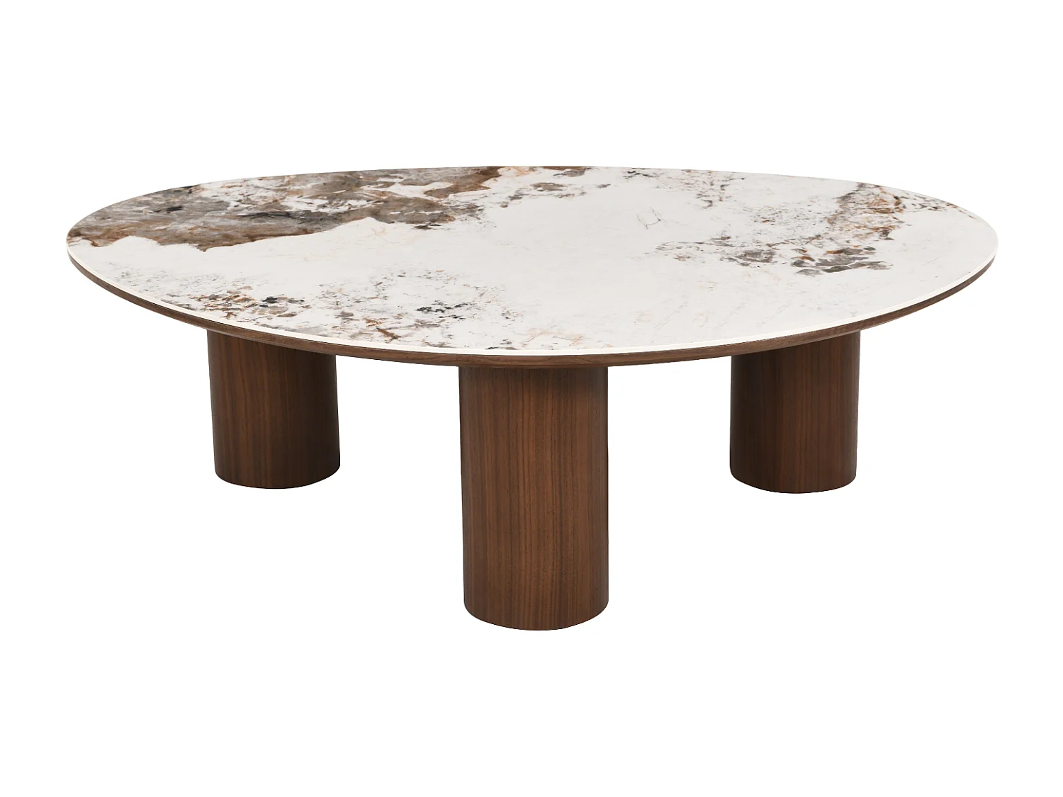 Table basse Dona - Bois naturel avec plateau en céramique finition noyer 110 cm - Homeluxury