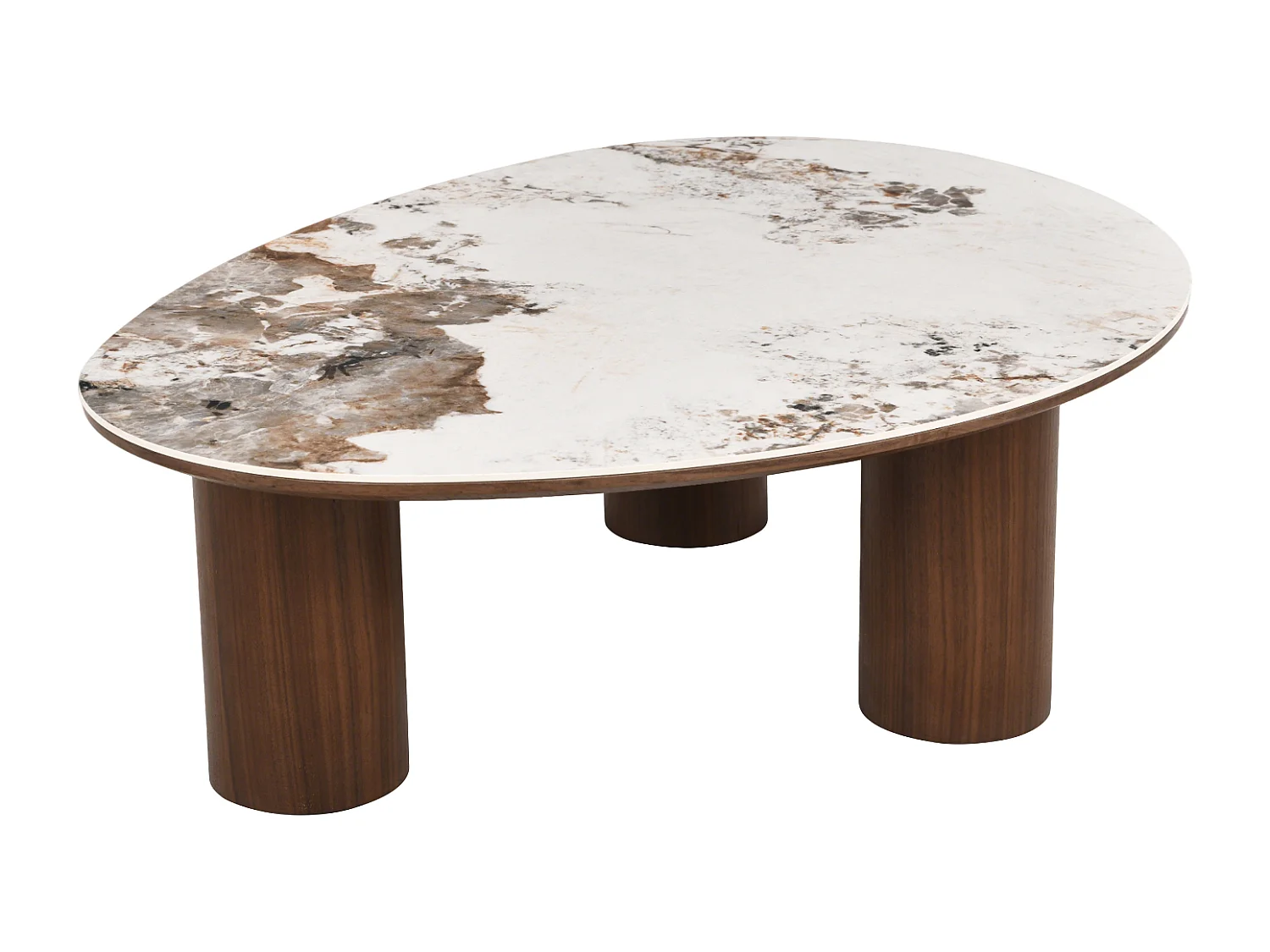 Table basse Dona - Bois naturel avec plateau en céramique finition noyer 110 cm - Homeluxury