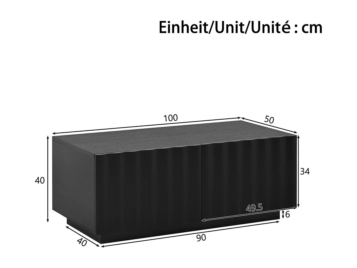 Couchtisch mit Wellenmuster – 100 x 50 x 40 cm – mit 2 Schubladen – modern und minimalistisch – MDF + Spanplatte – schwarz