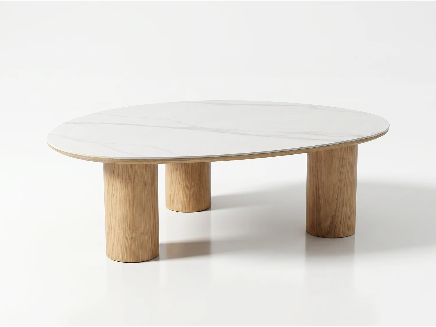 Table basse Dona - Bois naturel avec plateau en céramique finition marbre blanc 110 cm - Homeluxury