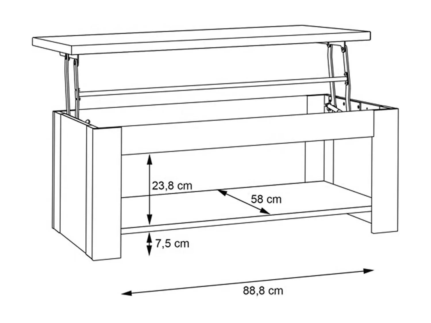 Mesa de centro elevable de 45-66x110x65 cm de madera en color roble artisan Dumi
