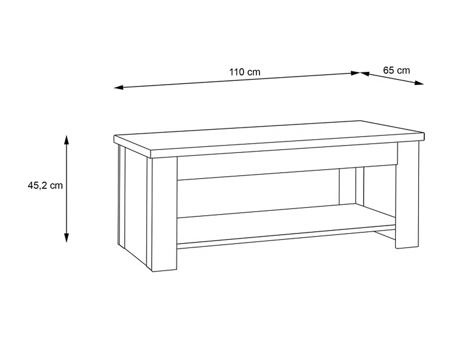 Mesa de centro elevable de 45-66x110x65 cm de madera en color roble artisan Dumi