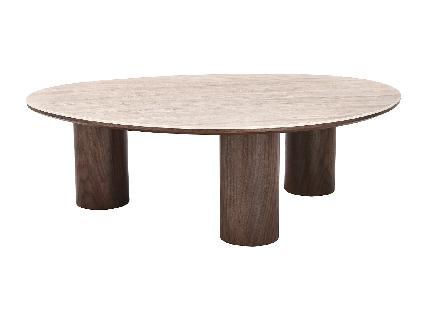 Table basse Dona - Bois naturel avec plateau en céramique finition travertin 110 cm - Homeluxury