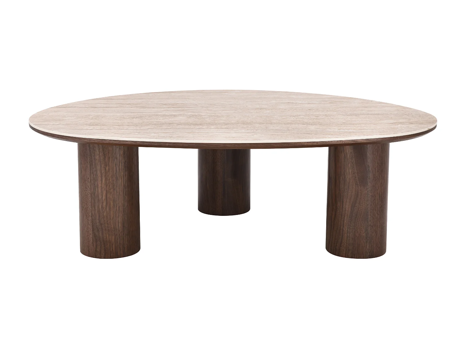Table basse Dona - Bois naturel avec plateau en céramique finition travertin 110 cm - Homeluxury