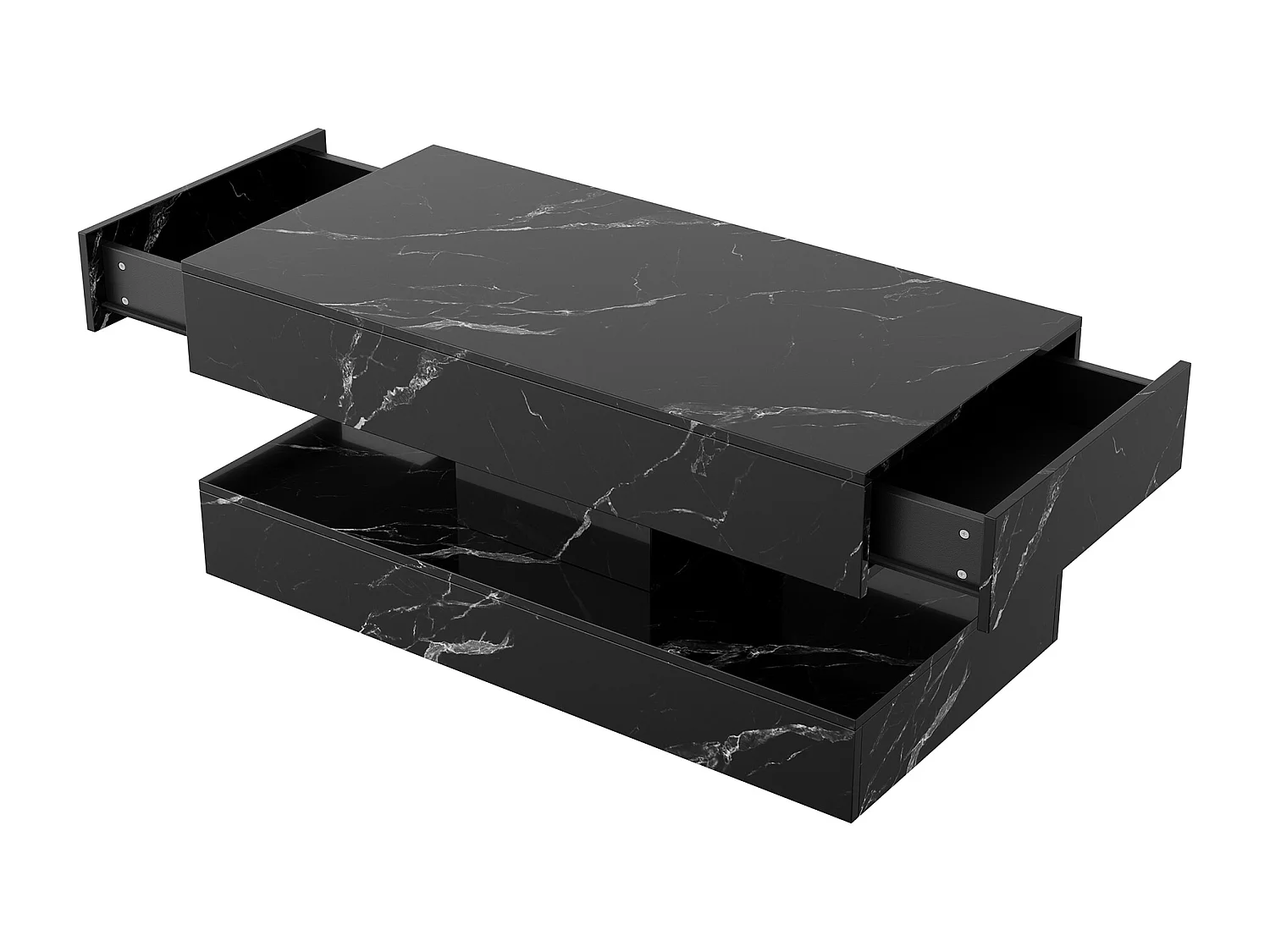 Moderner LED-Couchtisch in Marmoroptik, 2 Schubladen, 100 x 50 x 40 cm, Schwarz