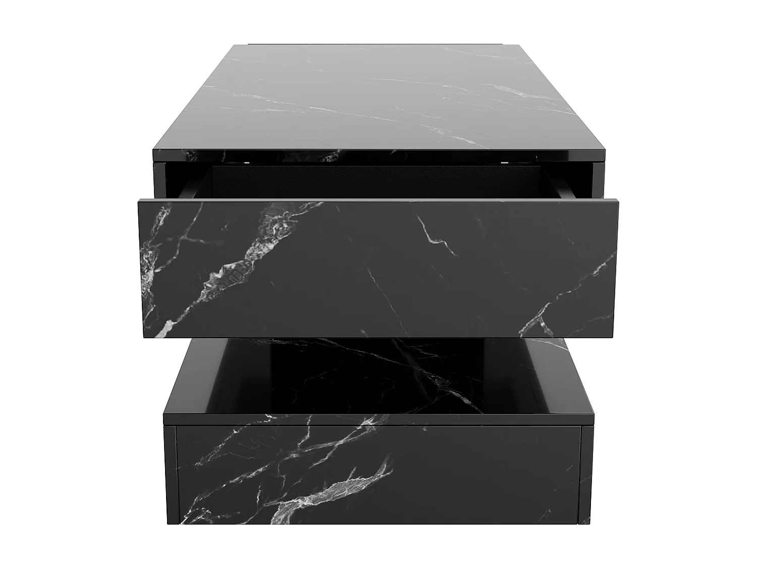 Moderner LED-Couchtisch in Marmoroptik, 2 Schubladen, 100 x 50 x 40 cm, Schwarz