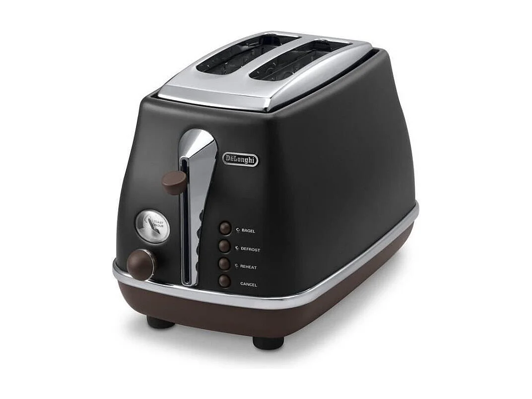 DeLonghi Icona Vintage CTOV2103BK 2-Scheiben-Toaster 900W Schwarz & Schokolade Retro-Stil