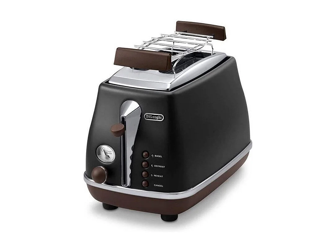 DeLonghi Icona Vintage CTOV2103BK 2-Scheiben-Toaster 900W Schwarz & Schokolade Retro-Stil