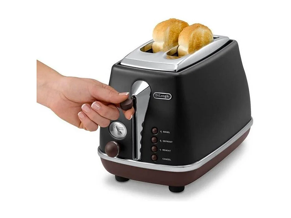DeLonghi Icona Vintage CTOV2103BK 2-Scheiben-Toaster 900W Schwarz & Schokolade Retro-Stil