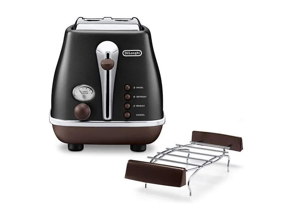 DeLonghi Icona Vintage CTOV2103BK 2-Scheiben-Toaster 900W Schwarz & Schokolade Retro-Stil