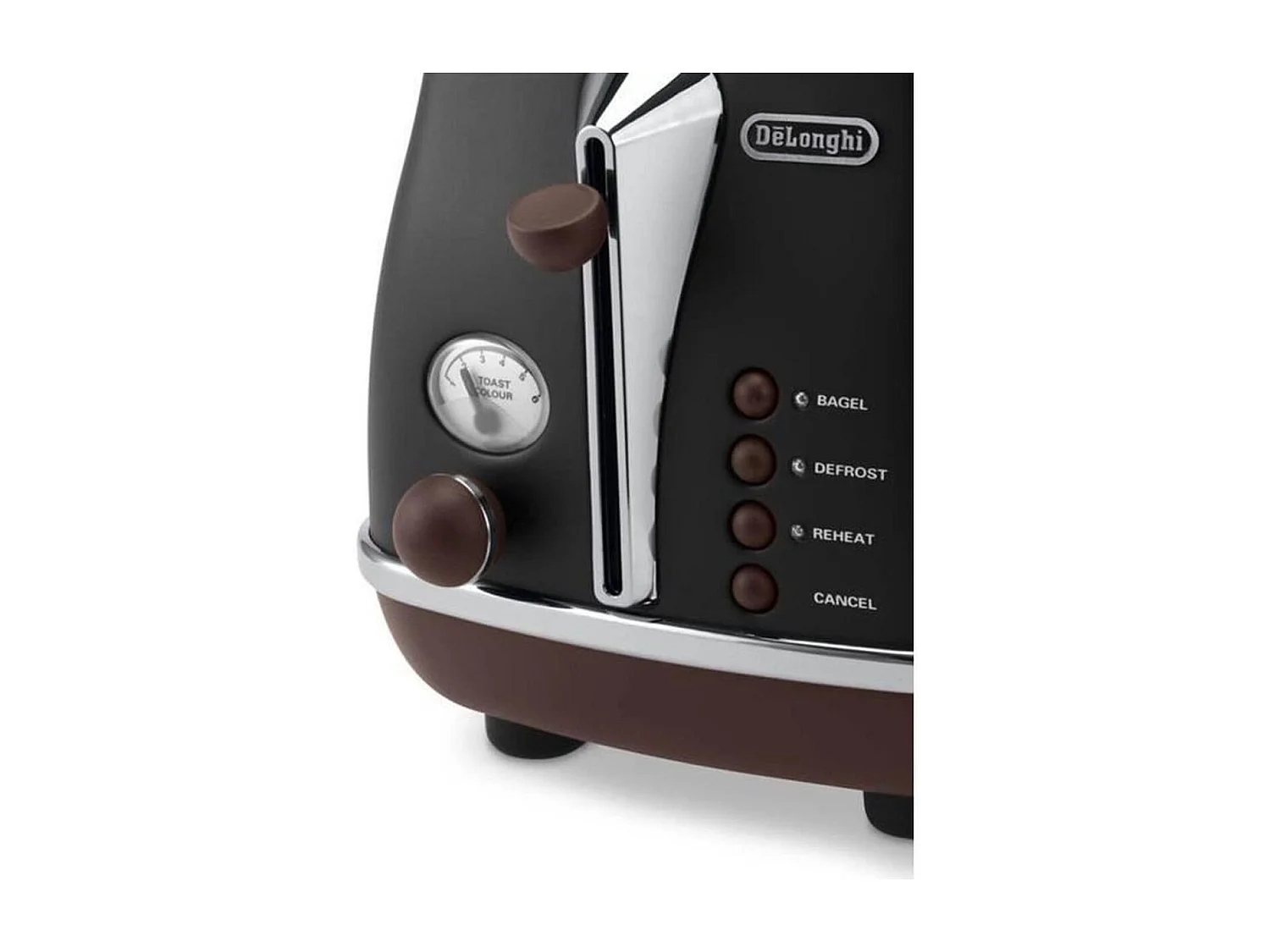 DeLonghi Icona Vintage CTOV2103BK 2-Scheiben-Toaster 900W Schwarz & Schokolade Retro-Stil