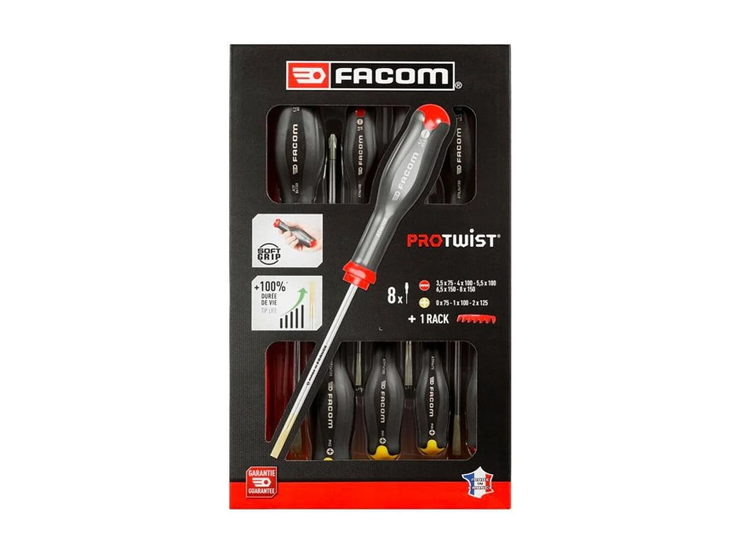 Coffret FACOM Protwist 8 tournevis (5 fente, 1 Phillips, 2 Pozidriv) avec rack