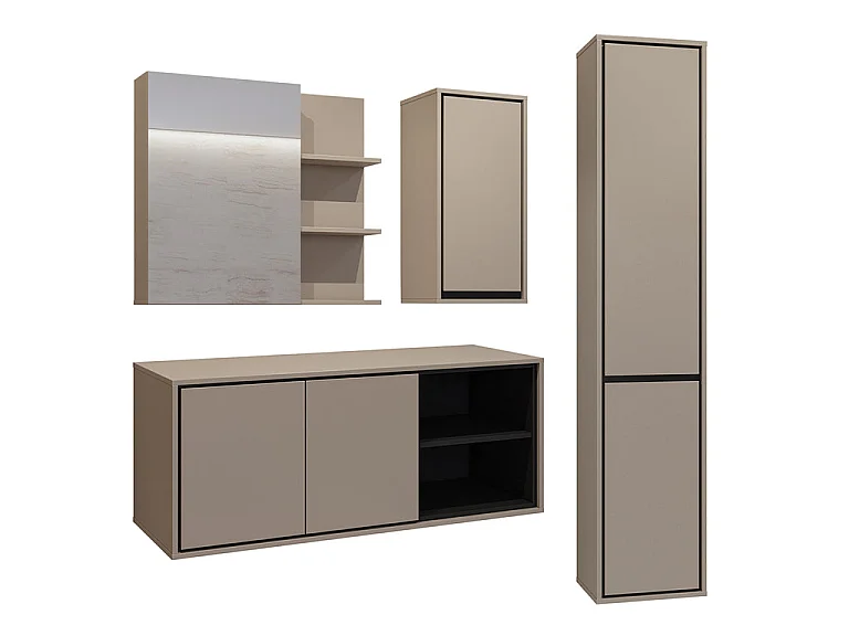 Ensemble meuble sous-vasque 120 cm colonne et armoires Sophéa Taupe