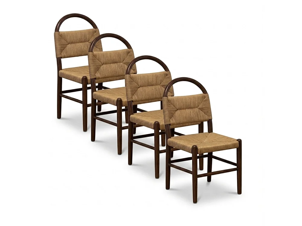 Lot de 4 chaises en bois de frêne couleur noyer avec assise tressée