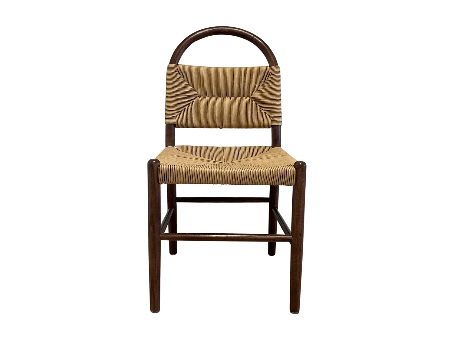 Lot de 4 chaises en bois de frêne couleur noyer avec assise tressée