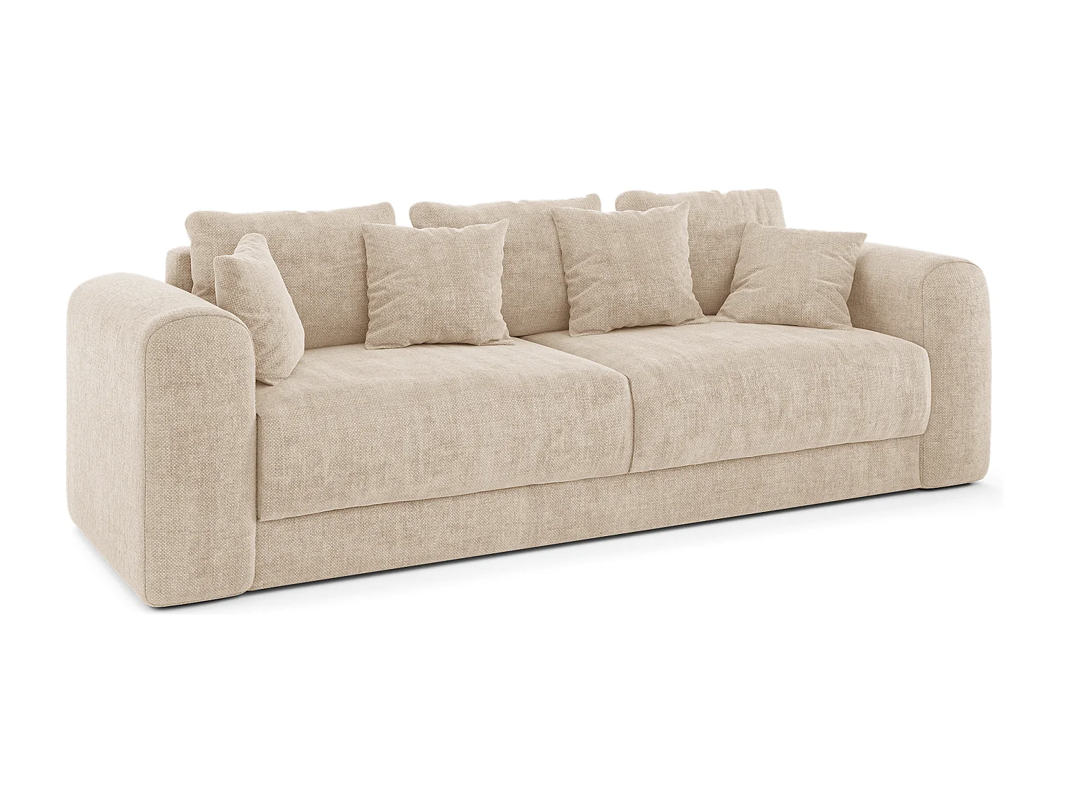Canapé convertible coffre noyer 4 places RIO en tissu tramé beige