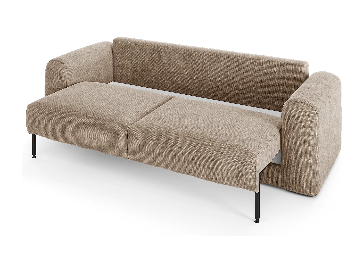 Canapé convertible coffre noyer 4 places RIO en tissu tramé taupe