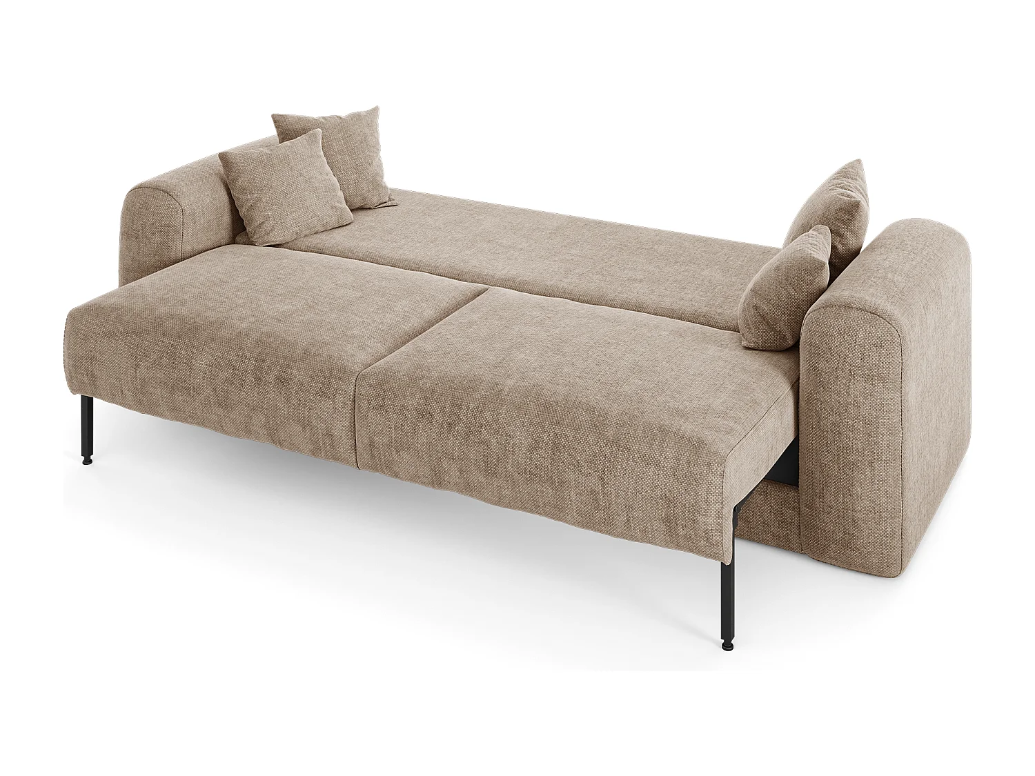 Canapé convertible coffre noyer 4 places RIO en tissu tramé taupe