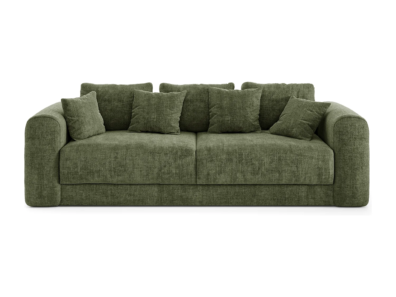 Canapé convertible coffre noyer 4 places RIO en tissu tramé vert vintage