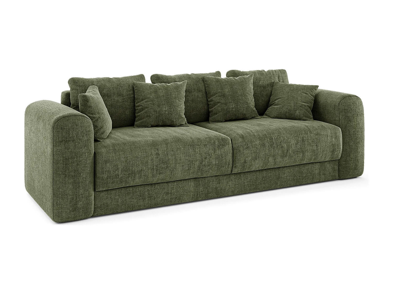 Canapé convertible coffre noyer 4 places RIO en tissu tramé vert vintage