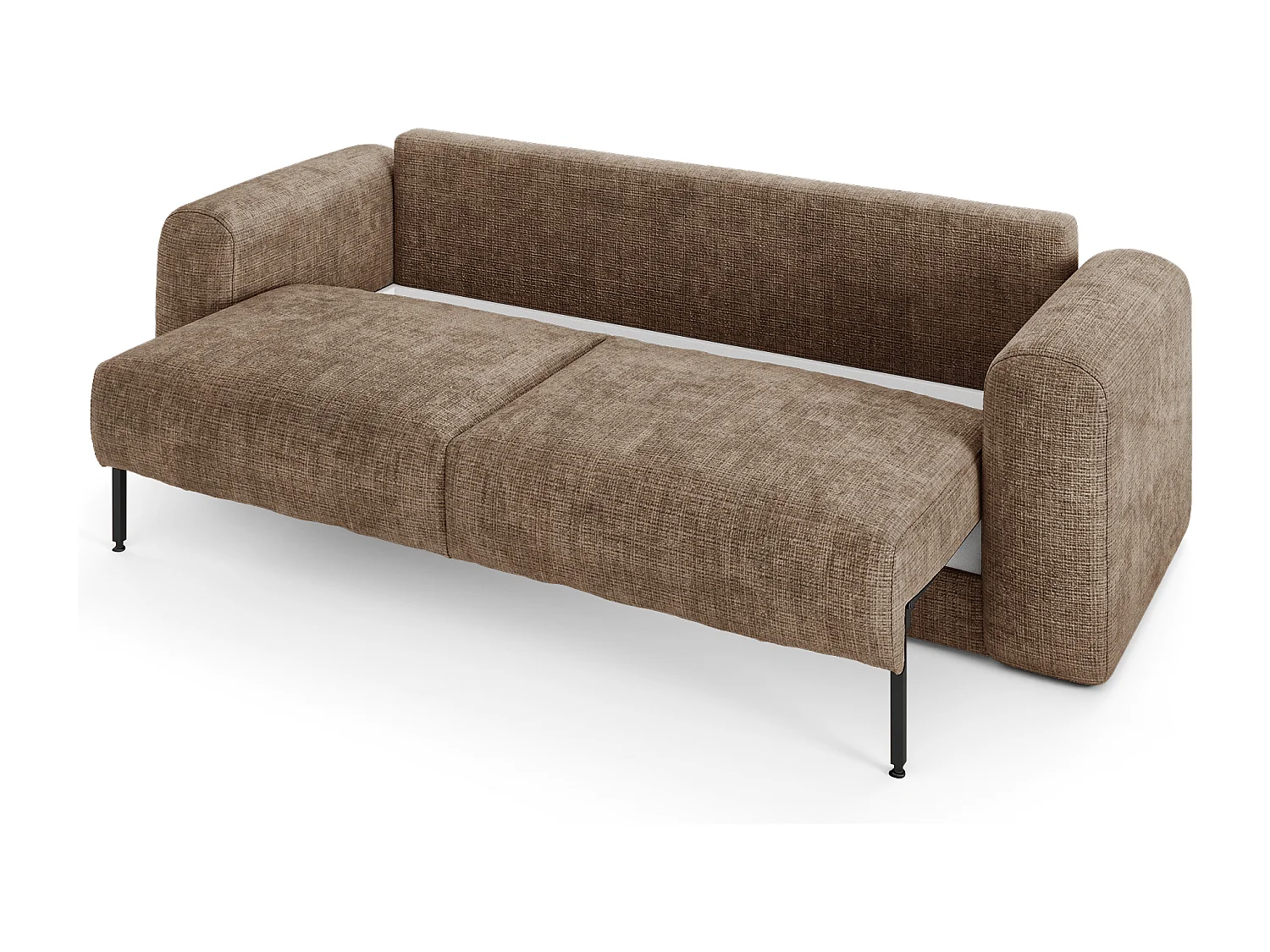 Canapé convertible coffre noyer 4 places RIO en velours gaufré taupe
