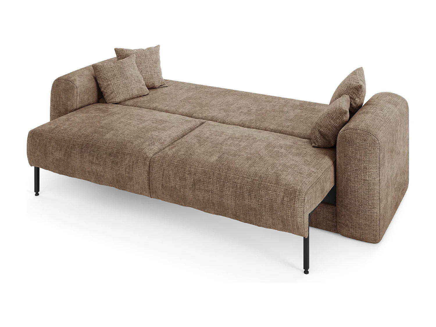 Canapé convertible coffre noyer 4 places RIO en velours gaufré taupe