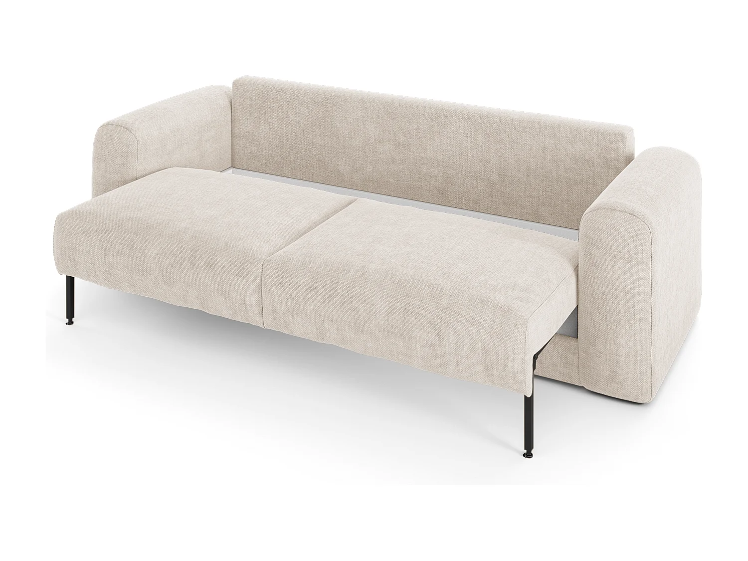 Canapé convertible coffre noyer 4 places RIO en tissu tramé crème