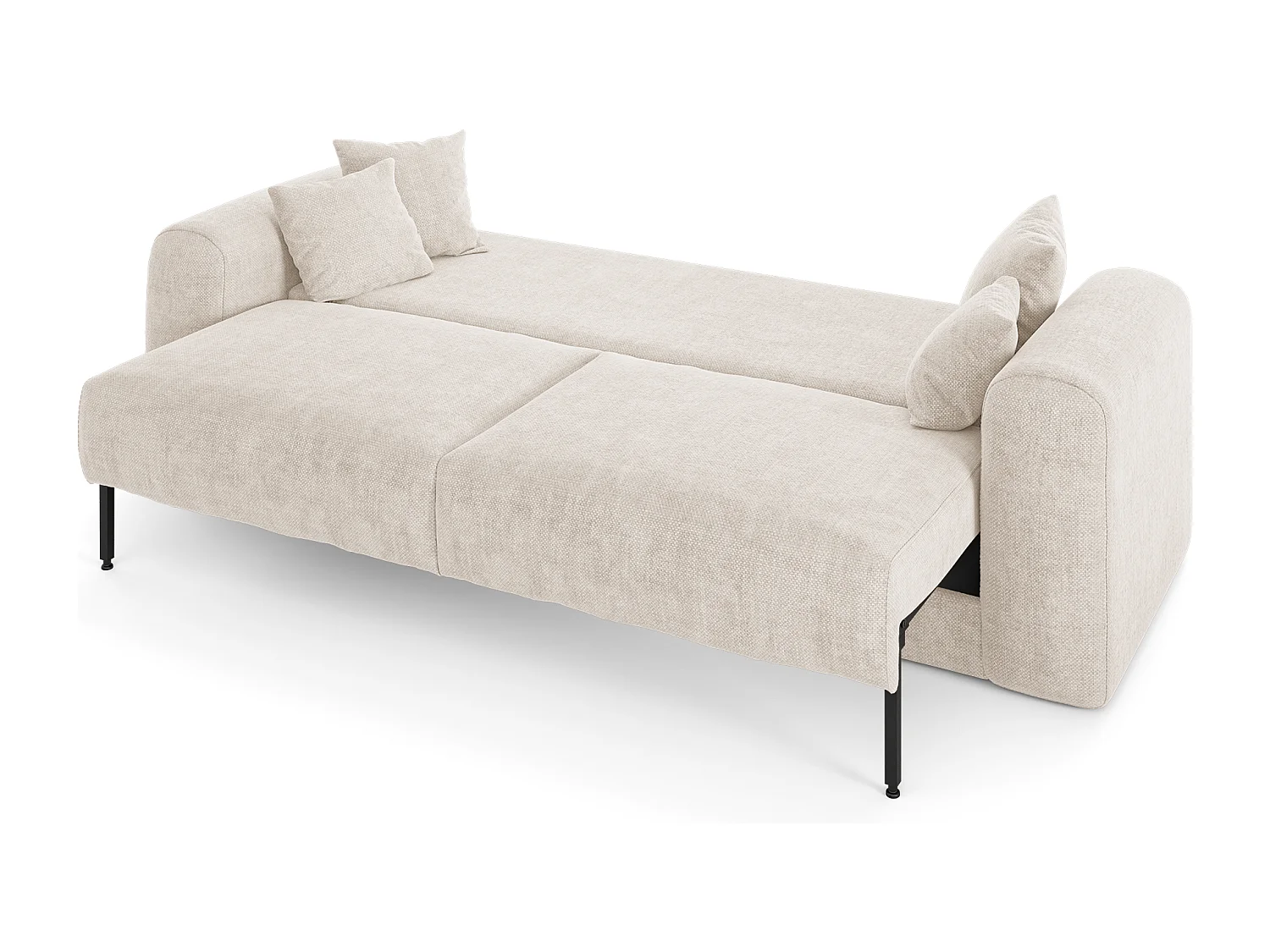 Canapé convertible coffre noyer 4 places RIO en tissu tramé crème