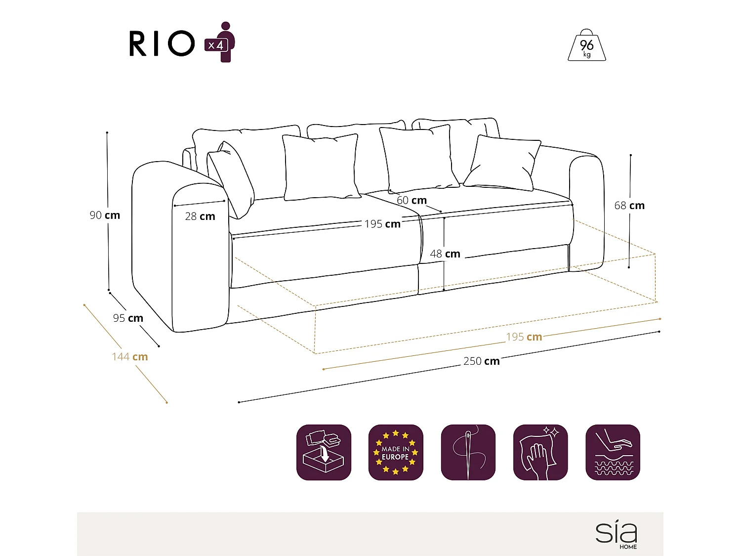 Canapé convertible coffre noyer 4 places RIO en velours gaufré terracotta